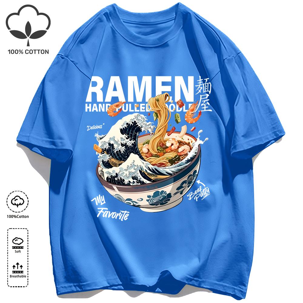 A Bowl Of Rich Lamian Noodles Design Unisexs Retro T Shirts Basics Simple TShirts Fashion Cotton Summer Clothing Unisex Loose Tee