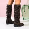 Women's French Style Retro Mid-Chunky Heel Boots, Leopard Print Knee-High Fashion Boots, Plus Size Fall Winter Shoes