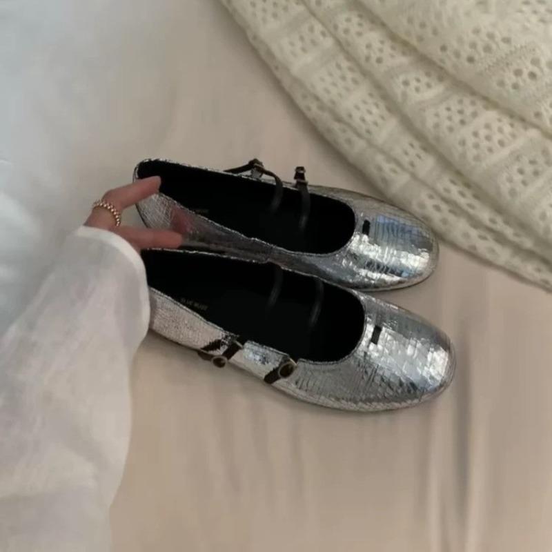 Sheepskin version~ Retro niche leopard print round head shallow mouth flat-bottomed ballet single shoes women's spring Mary Jane shoes