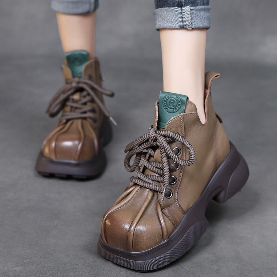 Women Motorcycle Boots Punk Style Square Toe Short Shoes Genuine Leather Lady Ankle Boots Platform Women Footwear Booties