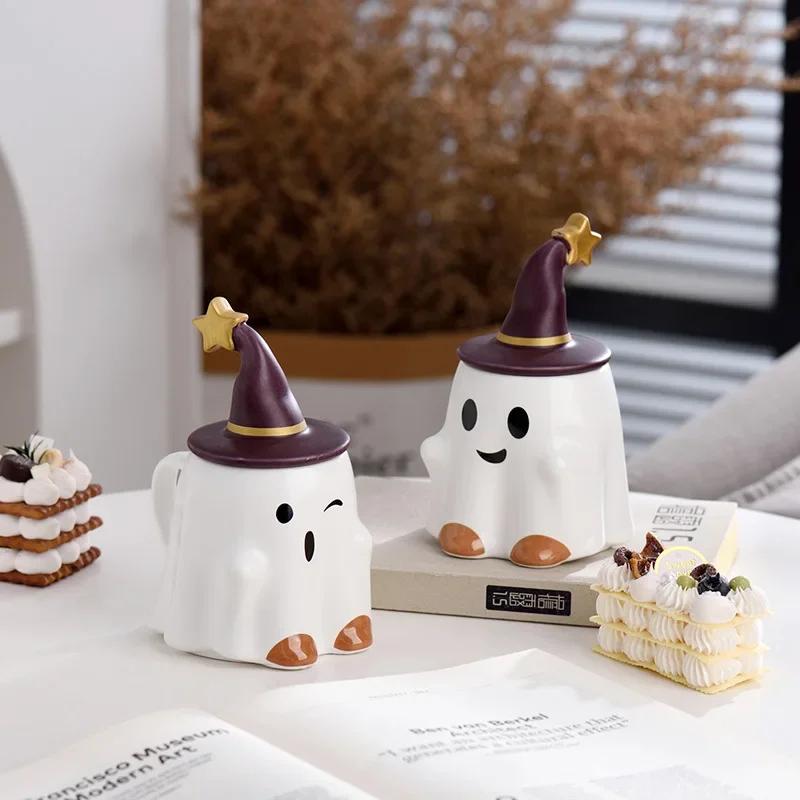 320ml Cute Halloween Ghost Shape Mug Japanese Cartoon Kawaii Elf Ceramic Mug Creative Home Kitchen Drinking Utensils