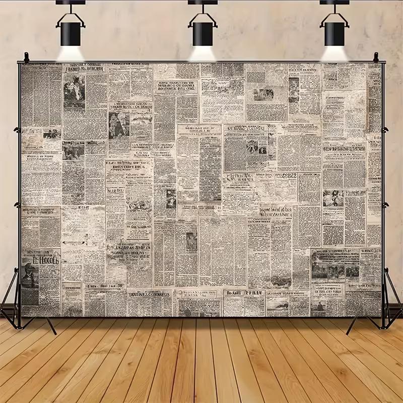 2D Flat Retro Newspaper Backdrop for Studio Photoshoot & Video Call