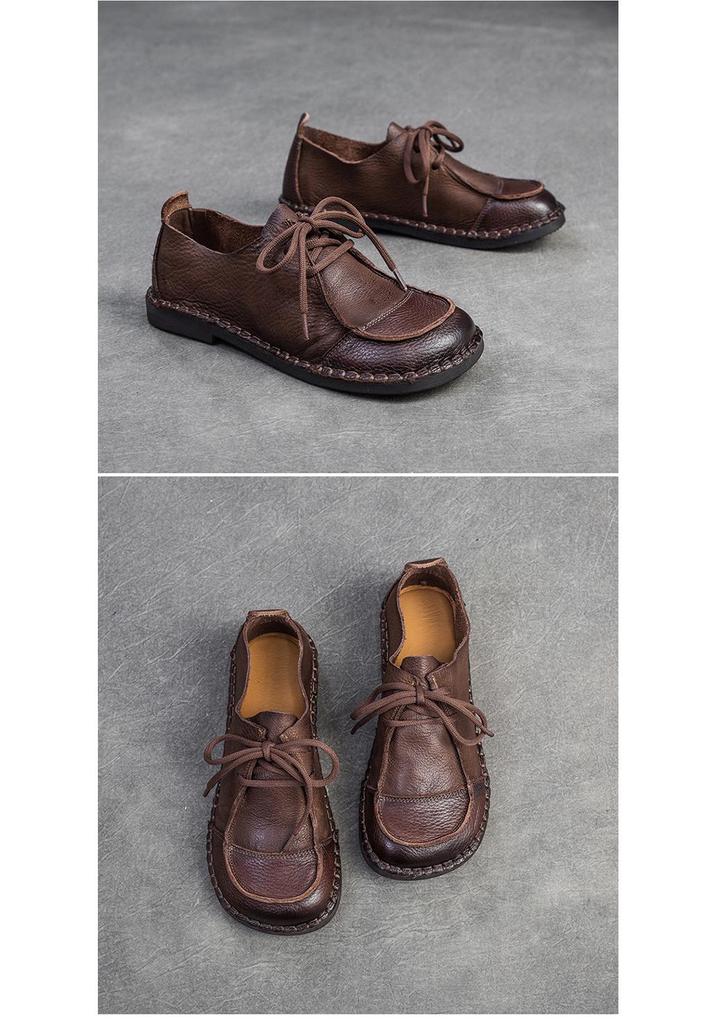 2024 Spring Women's Retro Soft Leather Casual Lace-Up Shoes