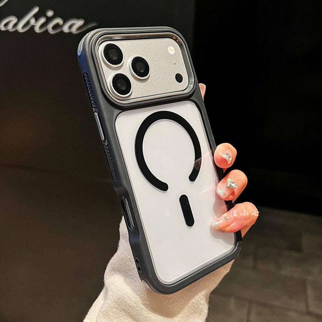Applicable to iPhone17promax mobile phone case transparent contrasting color magnetic suction three-in-one anti-skid Apple 16 protective case 15