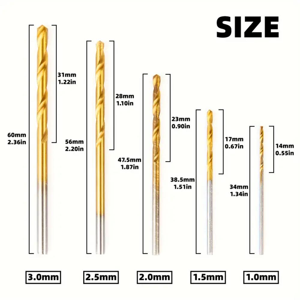 50PCS Twist Drill Bit Set 1/1.5/2/2.5/3mm High Steel Titanium Coated Drill Bits Set Tool For Woodworking
