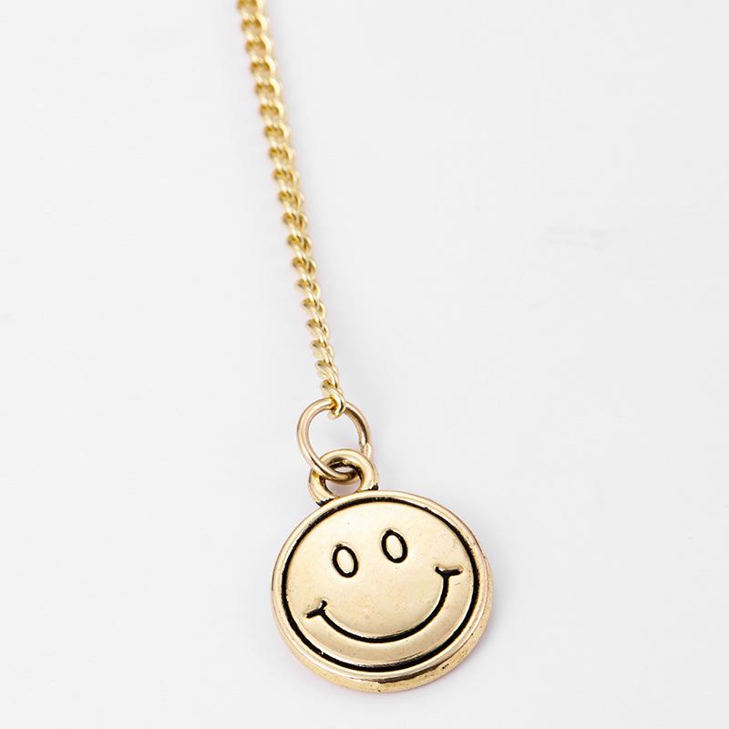 KJ Electroplated Smiley Face Double Layer Necklace Unisex Hip Hop Style European American INS Cuban Chain
