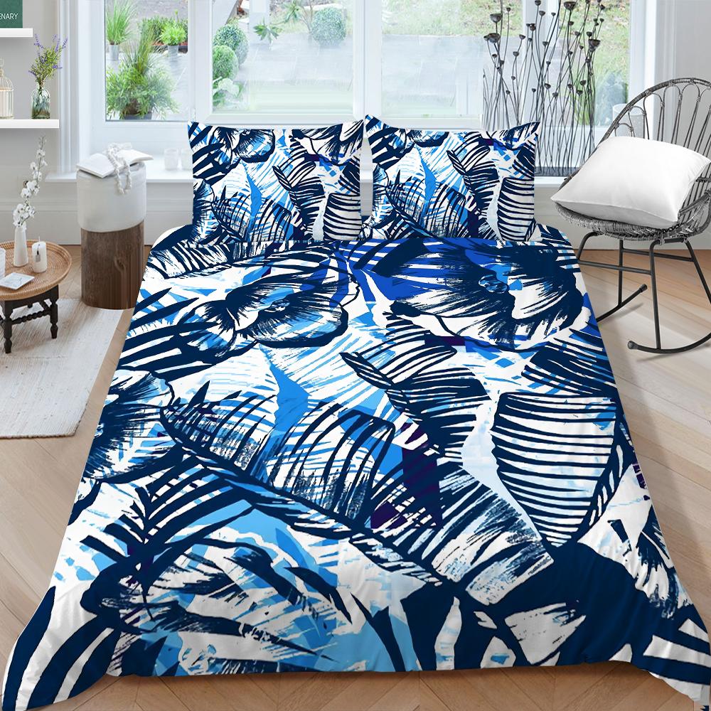 Rodinné povlečení Jednolůžko Jednolůžko v plné velikosti Rostlinný tisk Série Povlečení Vzor listů Povlak na polštář a povlak na přikrývku Pratelná domácí dekorace