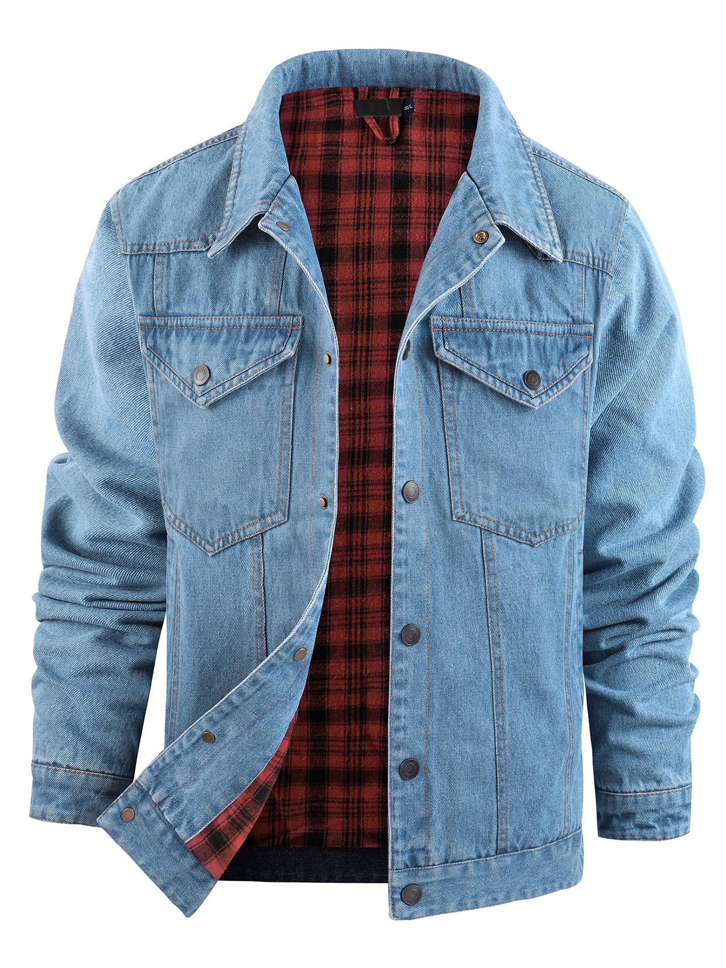 

Men s Plus Size Western Plaid Flannel Trucker Jacket M светло-синий