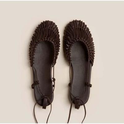 New Handmade Women Woven Flats Retro Baotou Sandals Shallow Mouth Flat Ballet Shoes Genuine Leather Mary Jane Shoes for Women