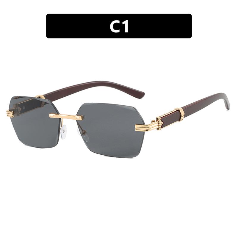 

Трендовые безободковые солнцезащитные очки неправильной квадратной формы с маленькими дужками под дерево As Shown