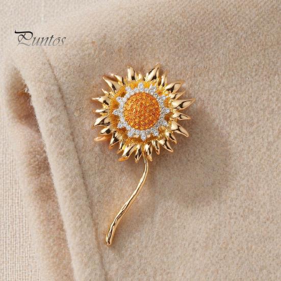 Strong Buckle Brooch Rhinestone Sunflower Pin for Women, Golden Flower Lapel Suit Dress Scarf Hat Bag Decoration, Clothing Accessory Gift Girls