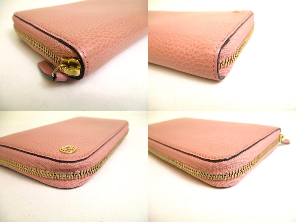 Authentic GUCCI Interlocking G Gold H/W Dusty Pink Leather Round Zip Wallet #a131  Refurbished