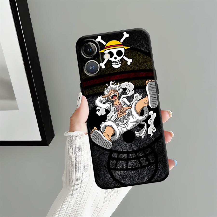 Ones Pieces Luffys Gear 5 Case for iPhone 15 16 14 Plus 13 12 11 17 Pro Max Air XS Max XR 7 8 Black Soft Phone Cover