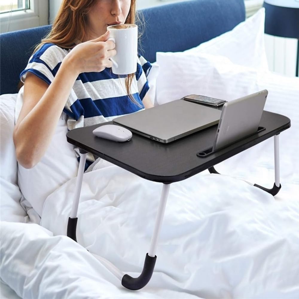 AiS To You Folding with Tablet and Drink Perfect for or As a Simple Mini Coffee or Low No Assembly Required Table, Gadget, 60x40cm, Compact, Holder,