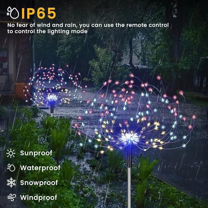 Outdoor Solar Powered Fireworks Lights 8 Modes Garden Waterproof Lawn Lamp Dandelion Light For Yard Camping Christmas Decor