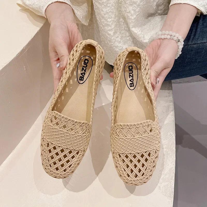 

Fashion Sandals for women wearing summer 2025 new versatile waterproof anti slip breathable hollow out casual soft soled flat toe shoes 36 абрикосовий