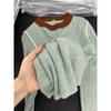 Crew neck contrasting knitted bottoming shirt women's spring slim-fitting soft waxy inner sweater age-reducing top
