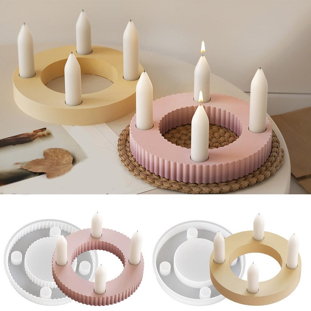 Four Holes Candlestick Silicone Mould Plaster Resin Making Molds DIY Candle Holder Gypsum Mold for Table Decorations