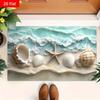 2D Flat Print Ocean Waves Seashells Design Welcome Doormat for Comfortable for Living Room Bedroom Bathroom Kitchen Home Decor