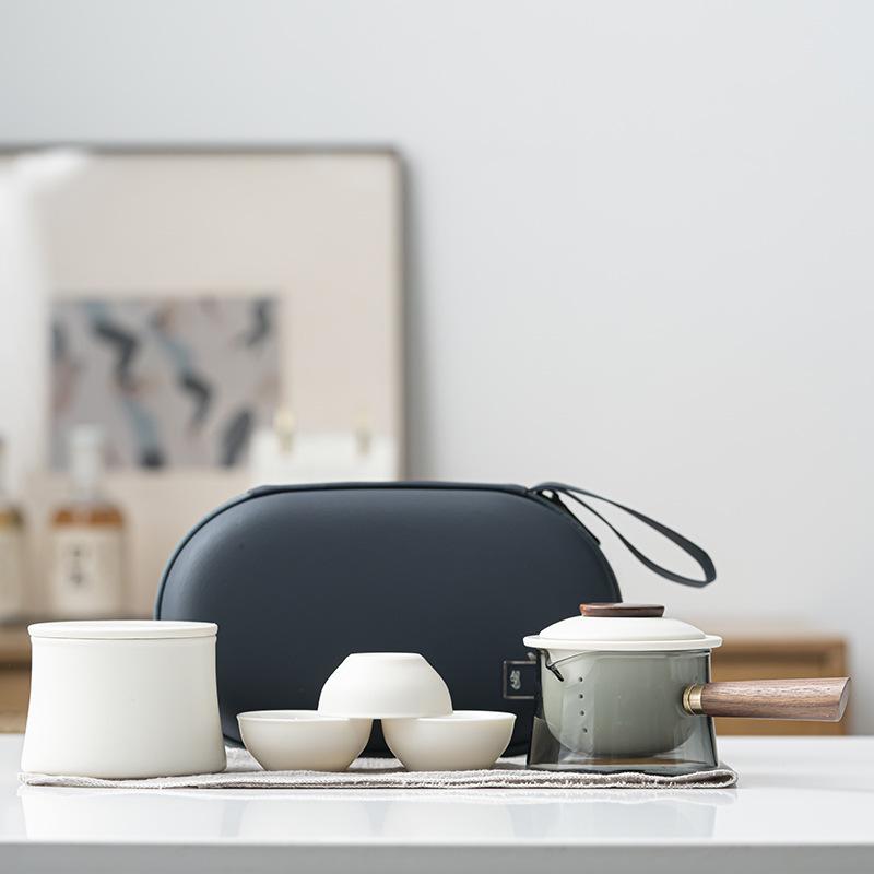 Portable Ceramic Tea Set: Quick Cup, One Pot, Three Cups - Perfect for Travel and Outdoor Use