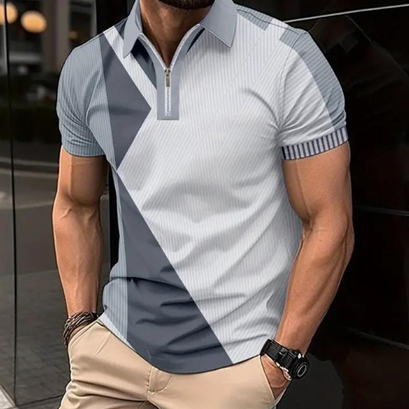 

Мужская рубашка поло повседневная на молнии с коротким рукавом модная повседневная на молнии лето весна стандартный крой двухцветная рубашка с 3D-принтом XL серый