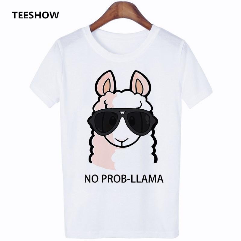 Camisas Mujer Fashion No Prob Llama Fun T Shirt Leisure Ropa Mujer Streetwear Tshirt Lovely Alpaca Female Summer Tshirt