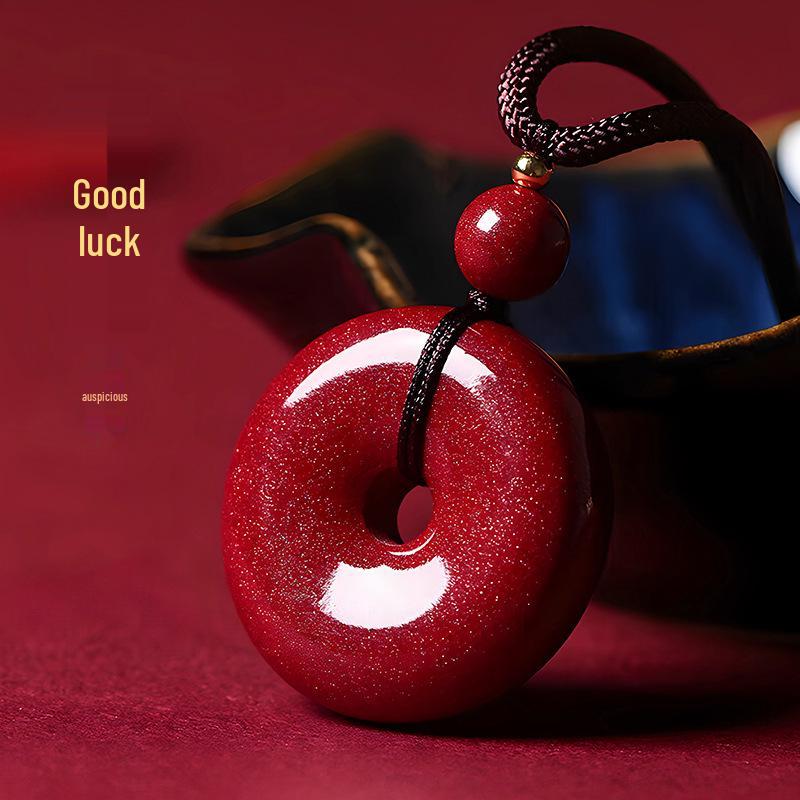 Purple Gold Sand Cinnabar Peace Buckle Pendant Necklace for Men and Women