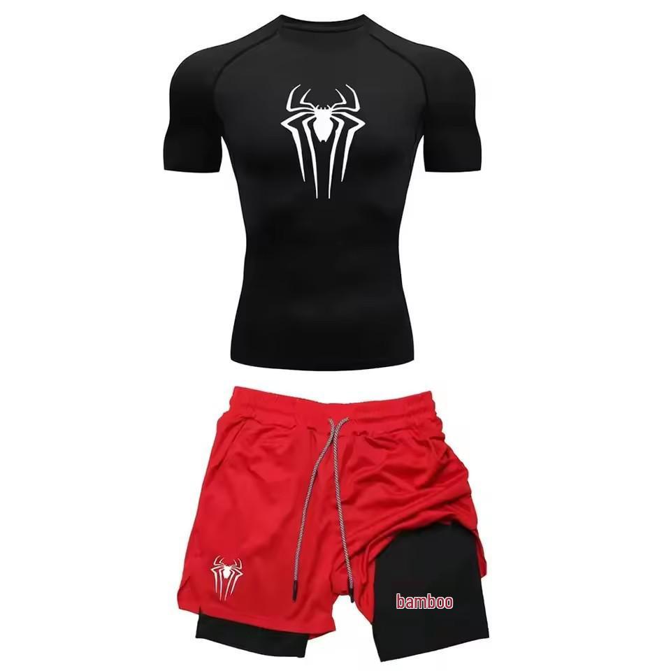 2025 Men's Spider Print Quick-Dry Fitness Set: Breathable Running Shorts & Sportswear