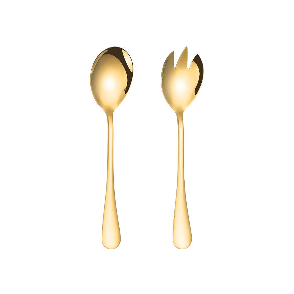 2PCS Golden Salad Spoon Fork Salad Spoon Stainless Steel Cutlery Set Service Spoon Set Colorful Unique Spoon Kitchen Tool ADM