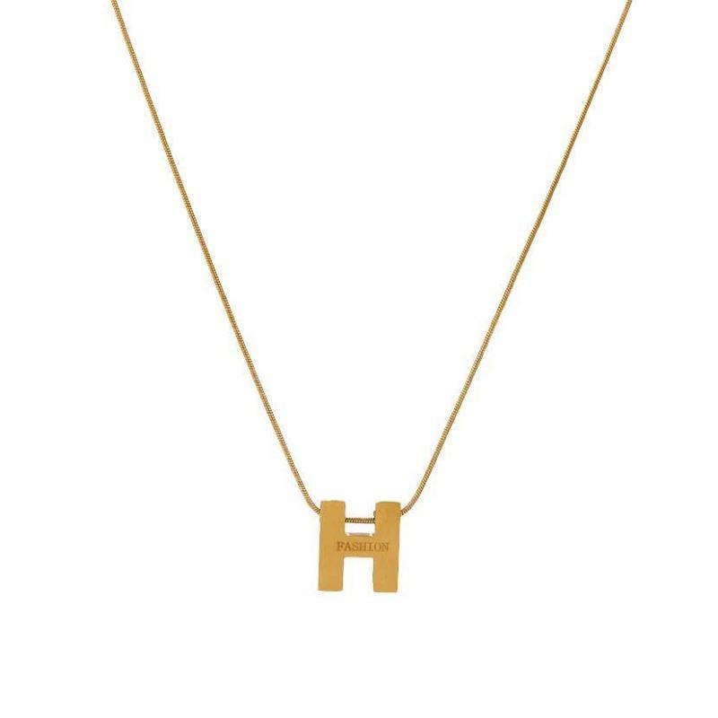 Women H Letter Titanium Steel Clavicle Sweater Necklace Fashion Daily Jewelry