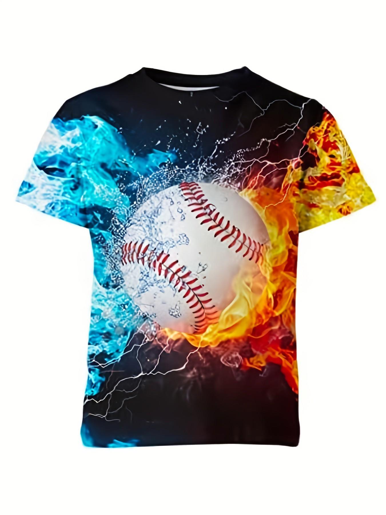 

Футболка для мальчика Flaming Baseball Graphic с 3D-цифровым принтом, футболка с коротким рукавом, универсальный топ, детская одежда для летнего отдыха на природе 110