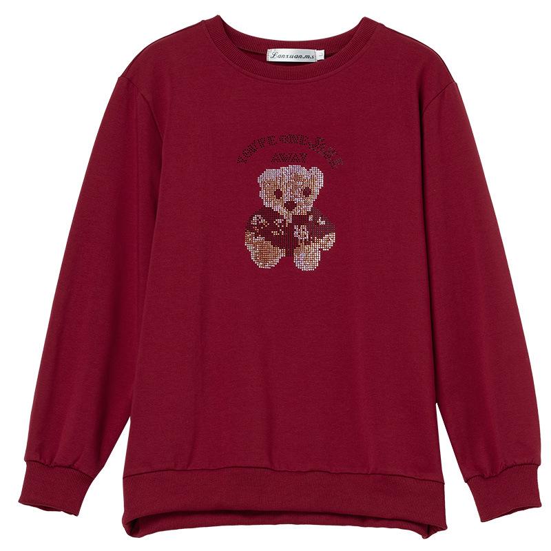 Women's Plus Size Cotton Hoodie - Spring/Autumn, Loose Fit, Belly-Covering, Slimming Top for Middle-Aged & Elderly