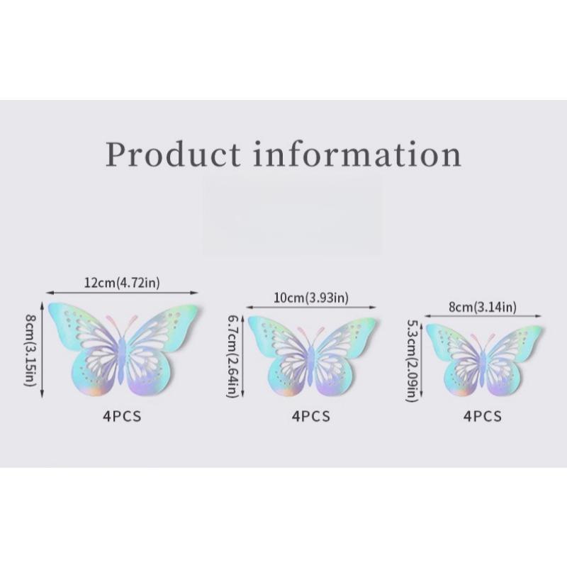 12PCS hollow butterfly 3D three-dimensional simulation butterfly bedroom living room festival party decoration imitation metal texture accessories