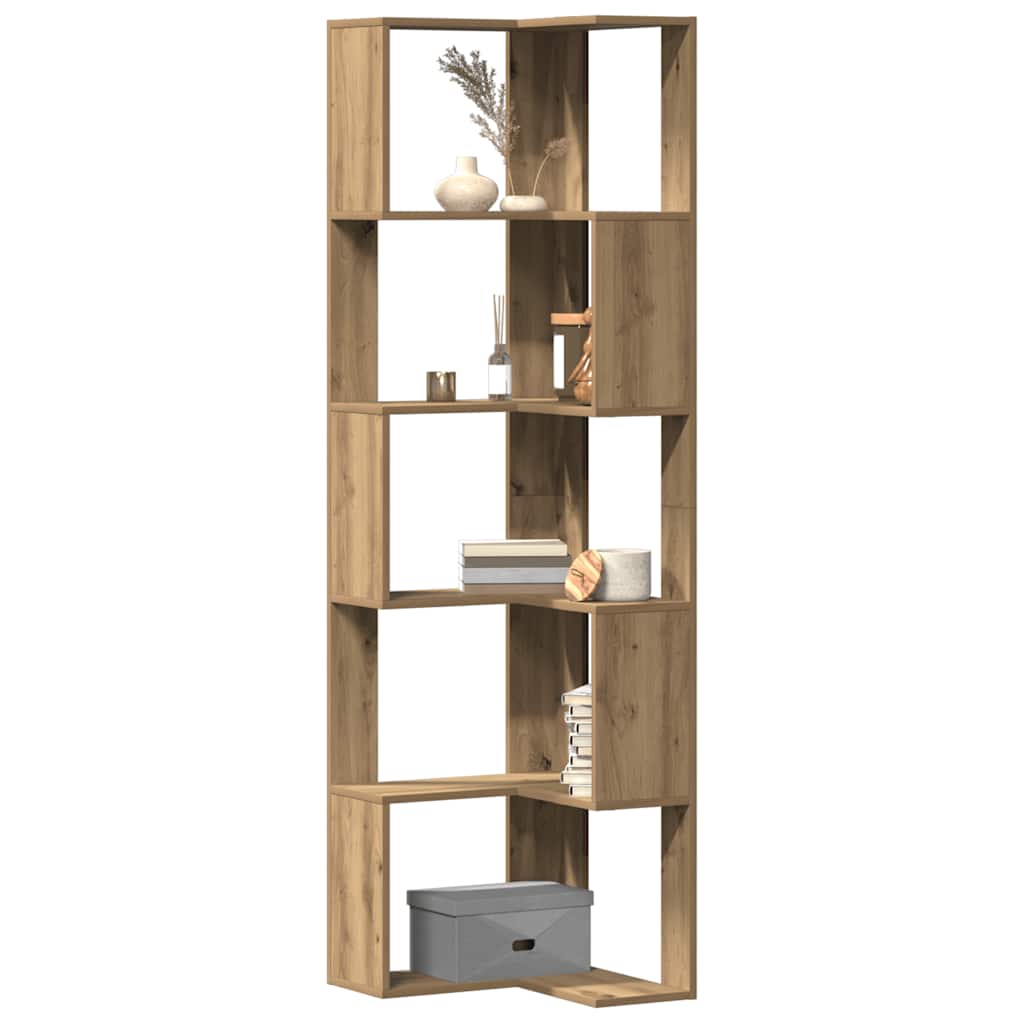 Corner Bookshelf 5 Shelves Artisan Oak Finish 50x50x179 Cm Particleboard