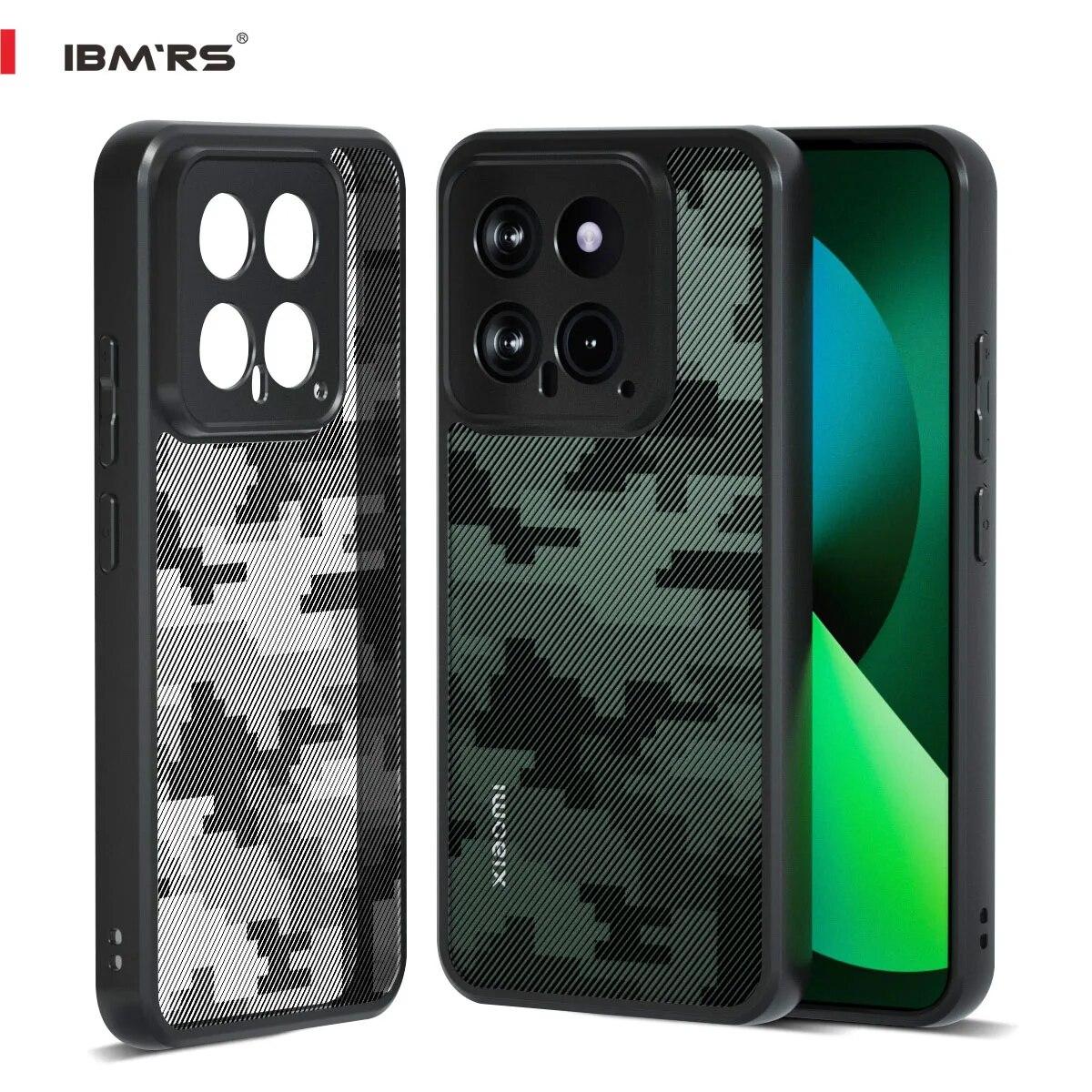 

(В комплекте ремешок на запястье)ibmrs для Xiaomi 14 Anti-Fingerprint Camo Case, матовый прозрачный защитный чехол для телефона lattice camo