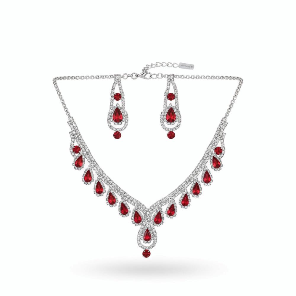 Crystal Water Drop Necklaces Geometric Pendant Bridal Jewelry Set  Formal Banquet красный
