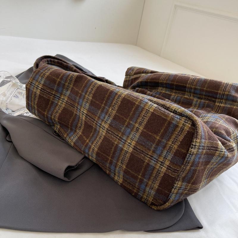 Woolen Plaid Big Bag Women's Portable Tote Bag Commuter Shoulder Bag