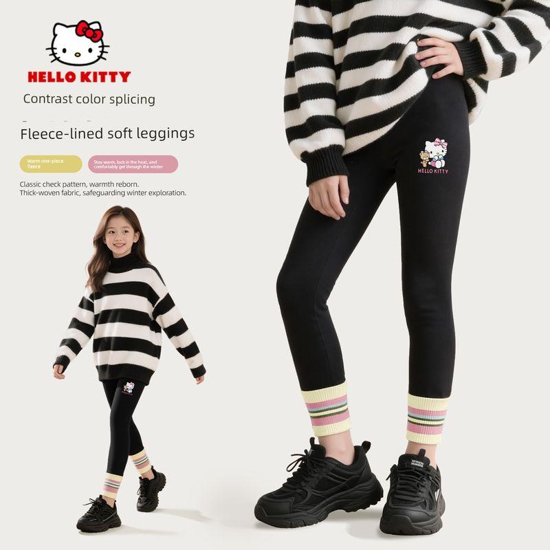 Hellokitty Girls Fleece-Lined Leggings Autumn and Winter Thickened Warm Yoga Pants Winter Girls Pants Ti Accompany K Black 150