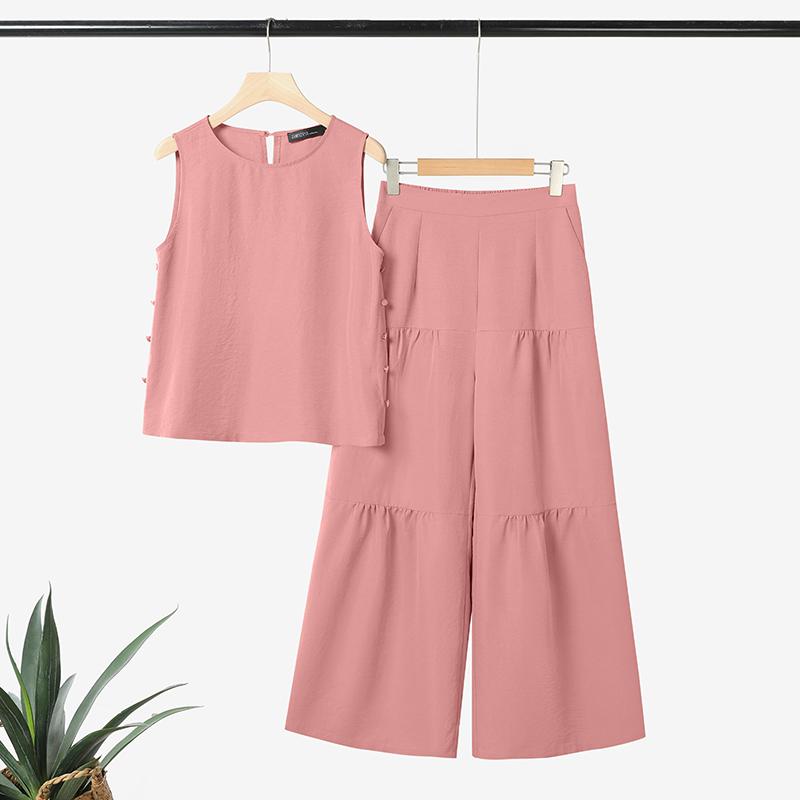 

ZANZEA Women Summer Sleeveless Tank Tops and Pants Casual Two Piece Suit Sets 5XL розовый