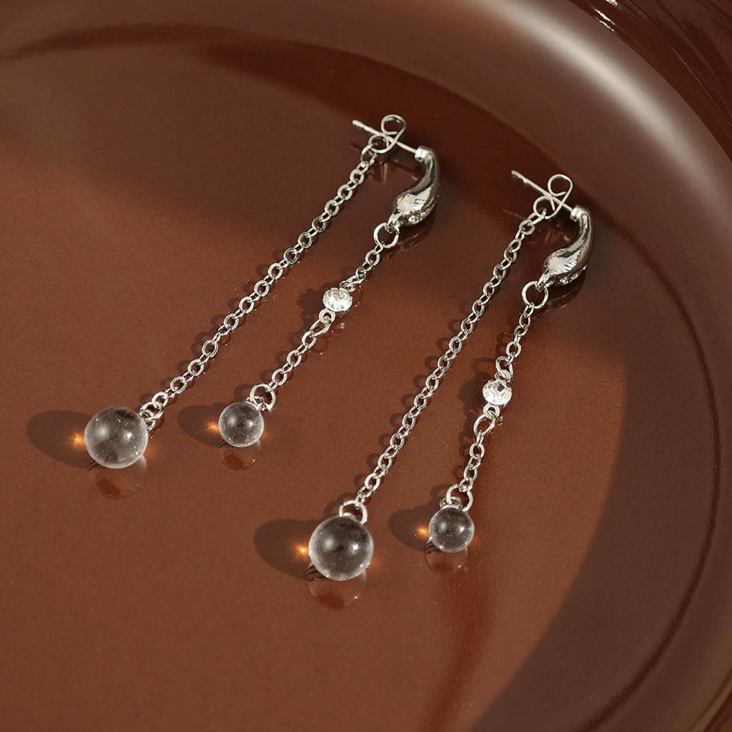 Light Luxury Two-Wear Long Tassel Ice Water Drop Pendant Earrings Women'S Diamond Temperament Studs