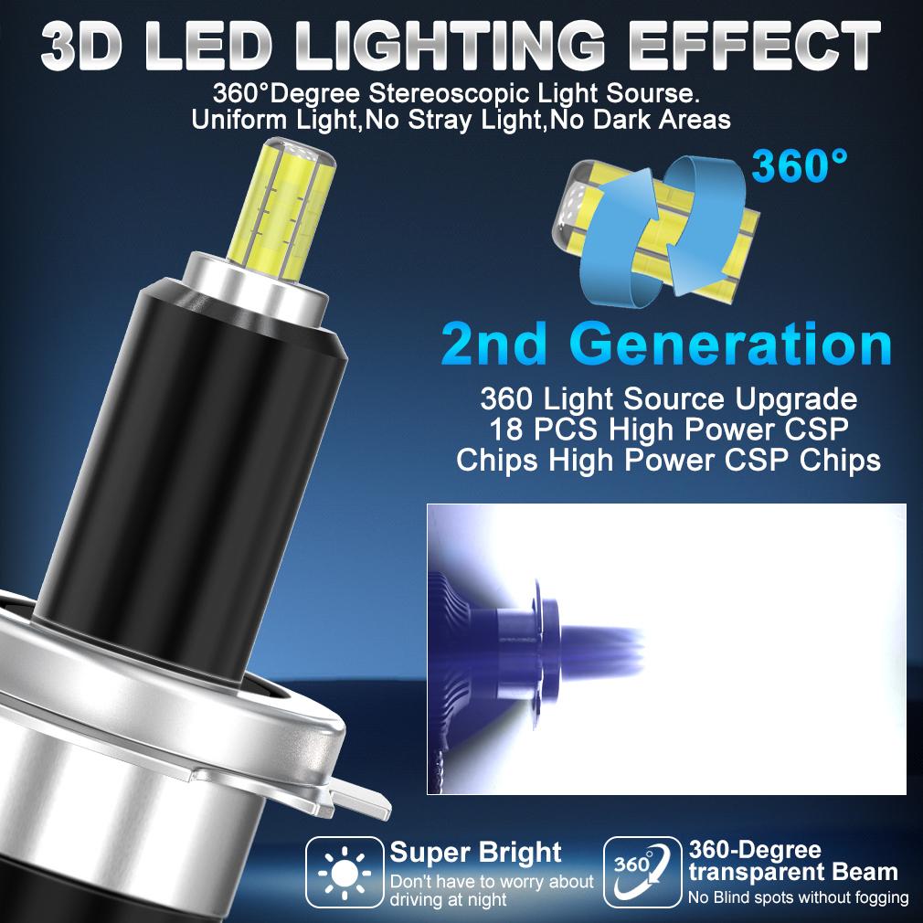 2Pcs 6 Sides H7 LED Headlight Bulbs 360 Degree 3D 20000Lm H1 LED H11 H8 H9 9005 9006 9012 HIR2 Auto Lamp Turbo Car Headlamp 6500K White 12V