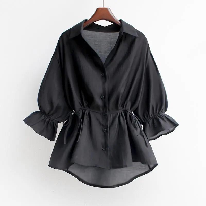 

Рубашка-юбка с v-образным вырезом на талии, женская летняя весенне-летняя осенняя корейская шифоновая свободная блузка с рюшами, детская рубашка M