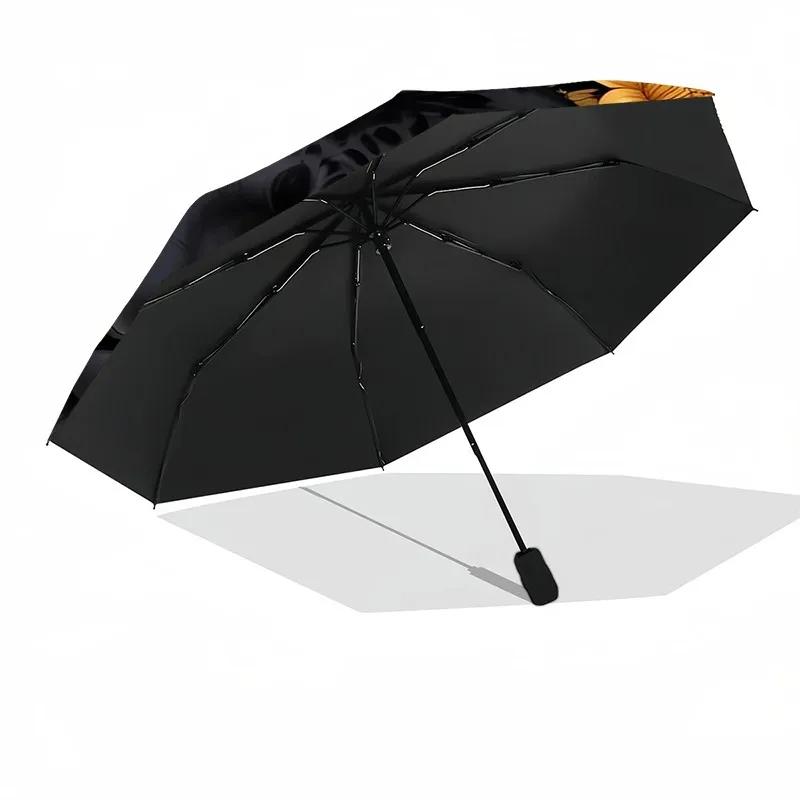 Flowers Florals Themed Folding Umbrella Fashion Auto-Open 8 Iron Ribs Plastic Handle Foldable Sunshade Perfect Christmas Gifts