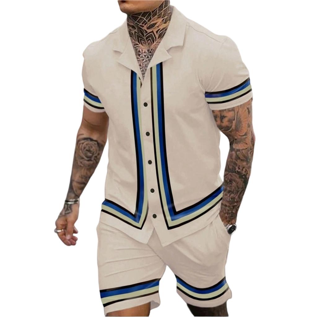 Men  Sports  Leisure  Short  Sleeves  Shirt  Shorts  Two,Piece  Set