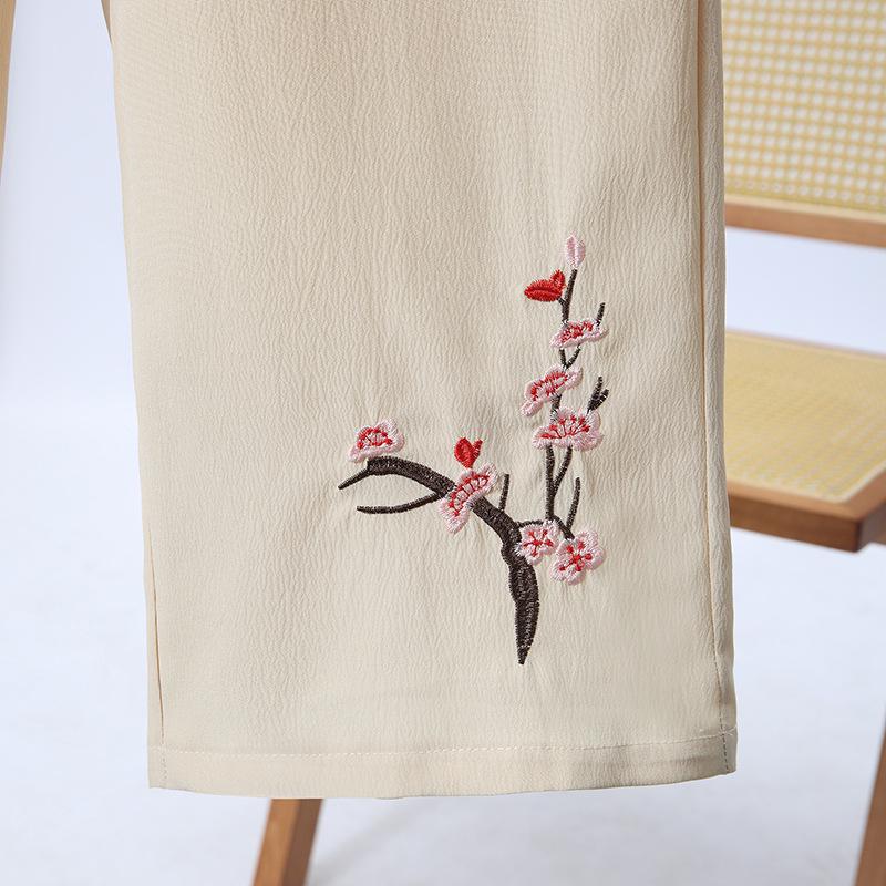 Mom's Summer Ice Silk Wide-Leg Pants - Loose, Casual, Nine-Point for Middle-Aged & Elderly Women
