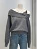 Women's Lace Off-The-Shoulder Long-Sleeve Knit Sweater Coat - Faux Two-Piece Design for Autumn/Winter