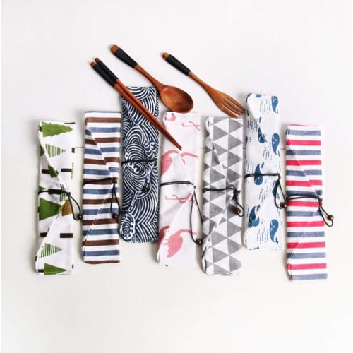SITEDAN Chopstick Cases, Cutlery Storage Bags (10-Pack), Portable, Can Also Be Used As a Chopstick Holder or Fan Case, Linen Pouch, Fabric Wrap, Cute