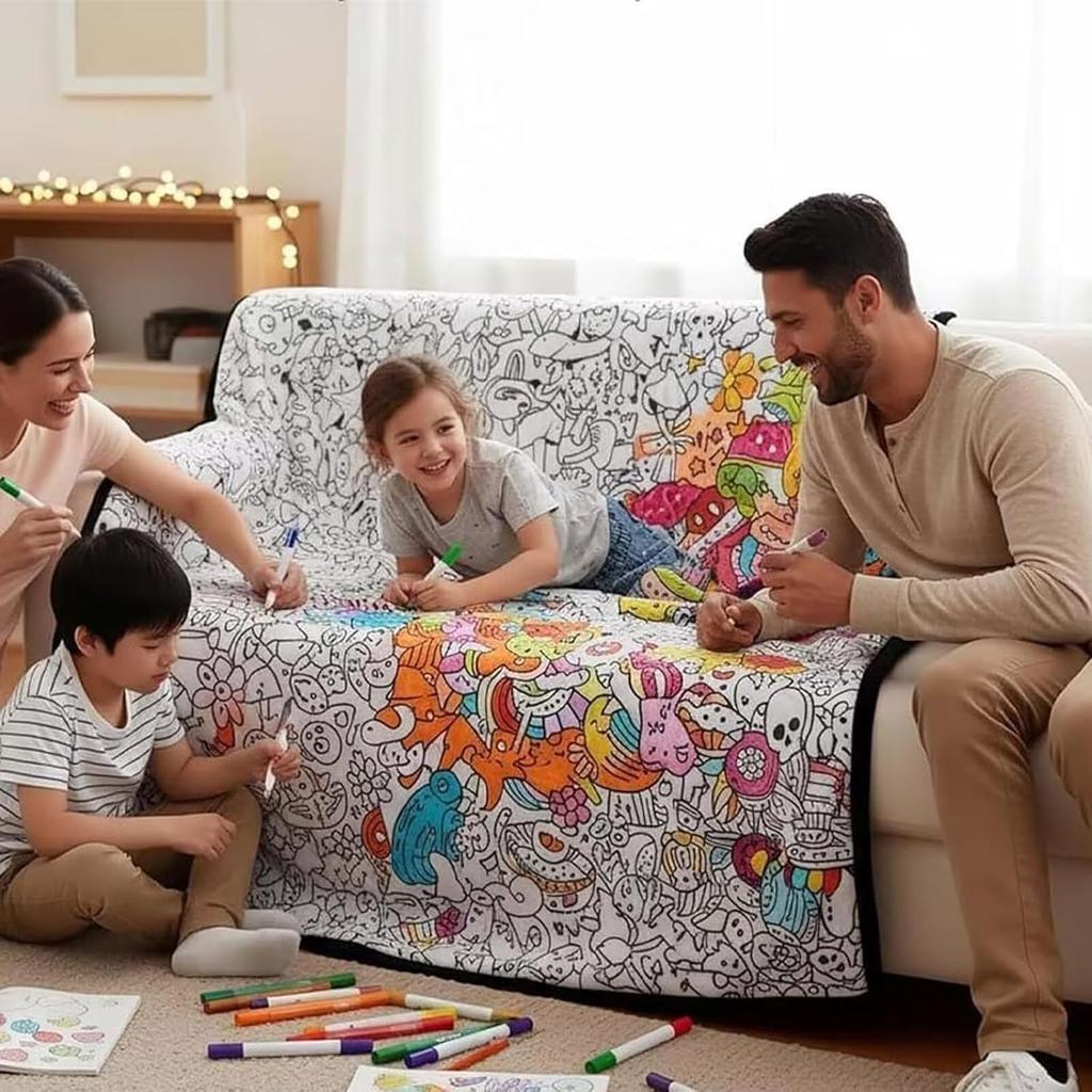 Diy Coloring Blanket With 24 Markers Color Your Own Cozy Velvet Throw Blanket For Kids Adults Creative Gift For Home Decor