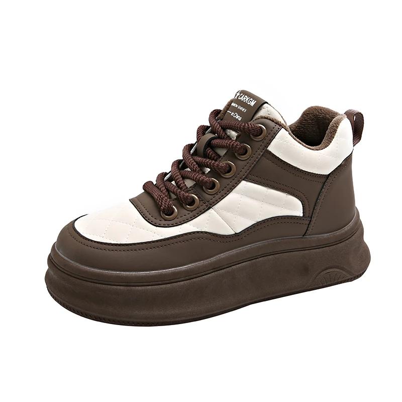 Кроссовки на платформе женские с круглым носком на плоской подошве осень-зима новые — фото 7