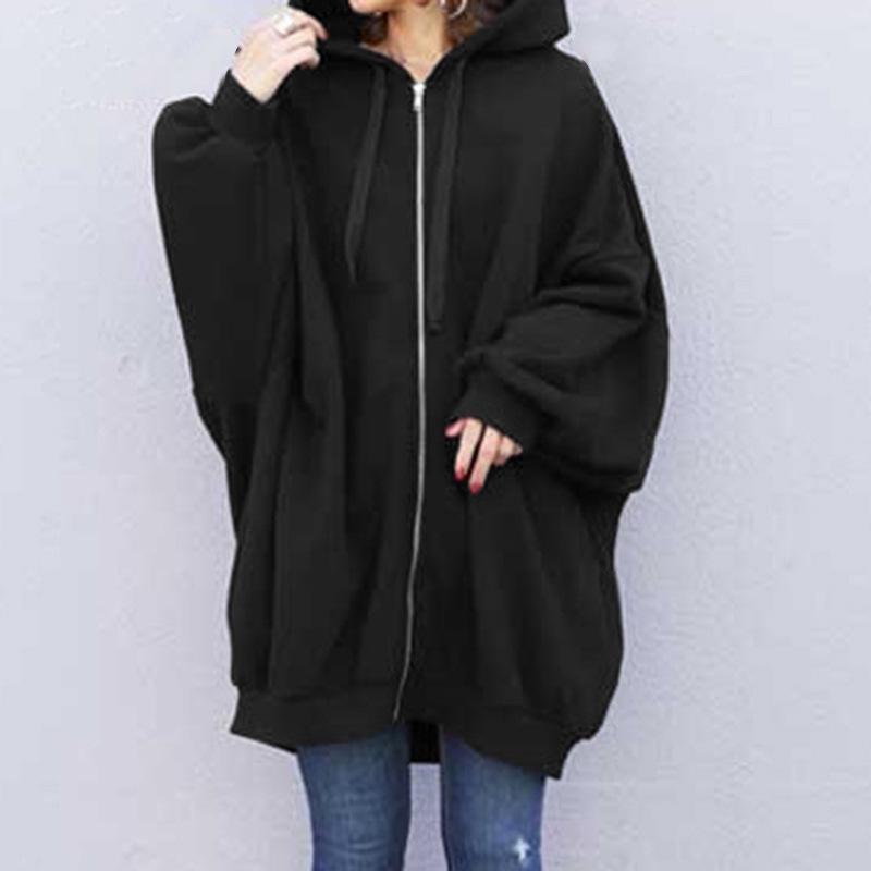 2023 Autumn/Winter European & American Women's Sexy Solid Color Loose Hooded Zipper Top